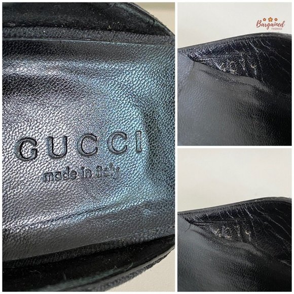 Authentic GUCCI Vintage Black GG Monogram Canvas Leather D'ORSAY Heel Pumps 7.5 - Picture 6 of 15